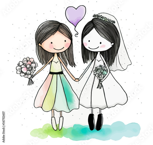 Celebrating the rights of LBGT couples, a romantic scene of two loving lesbians on their wedding day. Capturing a special moment to promote freedom & equality.