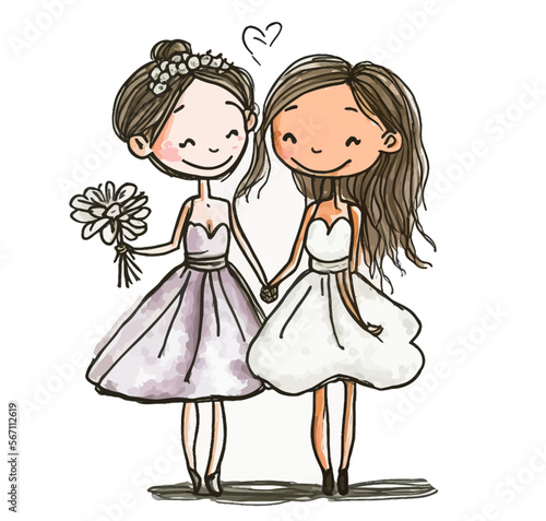 Happy lesbians celebrating their wedding with romance, a symbol of freedom and support for the LBGT community.