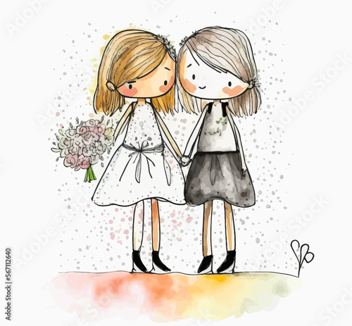 Lovely lesbian couple on their wedding day, representing liberty and acceptance of LBGT. A romantic scene for an inspiring cause.