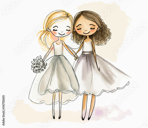 A loving lesbian couple on the day of their marriage; a romantic scene celebrating LGBT freedom and gay rights. Perfect for inspiring emotion and visuals.