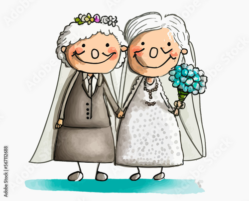 Smiling old lesbian couple celebrating their marriage in a romantic moment, embodying freedom & LGBT causes.