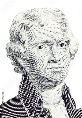 Foto Macro detail of Thomas Jefferson on the US Two Dollar Bill with cut out background