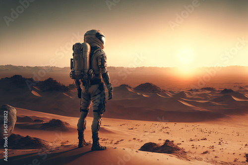 lonely astronaut explorer in the desert on Mars. Generative AI