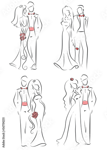 Vector illustrations sketch of wedding couple for invitation, greeting card design, t-shirt print, inspiration poster.