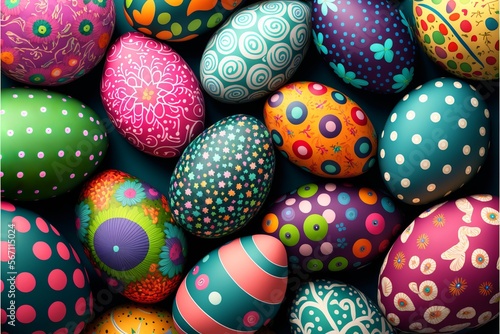 Colorful easter background with painted easter eggs