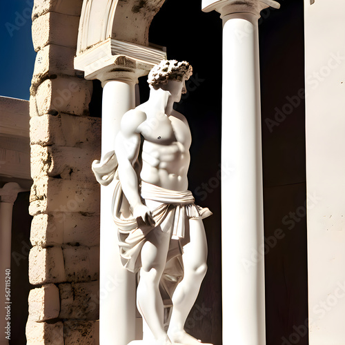 white statue in a clasisc style of a greek man (created with AI technology) photo