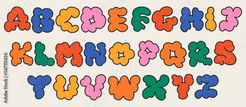 Whimsical cloudy groovy typeface in 1960s psychedelic boho style. Ideal for posters, collages, clothing, music albums and more.