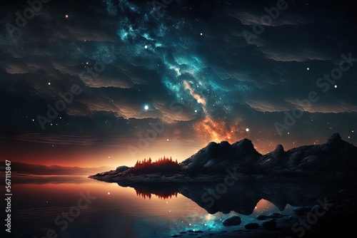 dreamlike gradient sky at night time with water surface reflection   idea for background wallpaper  Generative Ai