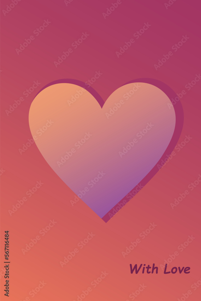 Valentine's card with gradient heart and phrase with love 