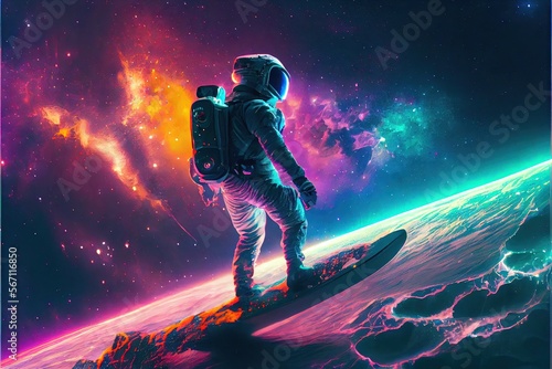 Astronaut on snowboarder in space. AI generated art illustration.  © Дима Пучков