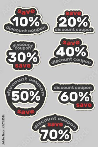 Discount coupon. Customer coupon. Coupon stickers. Black and white stickers