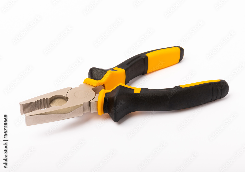Pliers. Yellow and black pliers isolated on white background. Pliers. Yellow and black pliers isolated on white background.