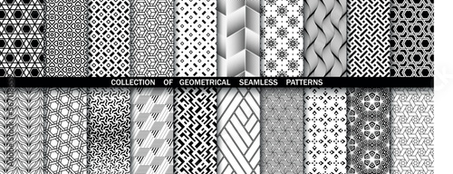 Geometric set of seamless black and white patterns. Simpless vector graphics