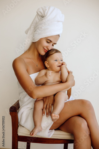 beautiful mother with beautiful baby after shower
