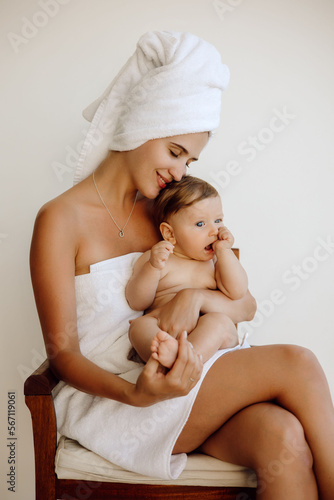 cute mother and baby after the shower
