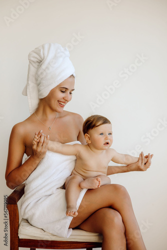 beautiful mother with beautiful baby after shower