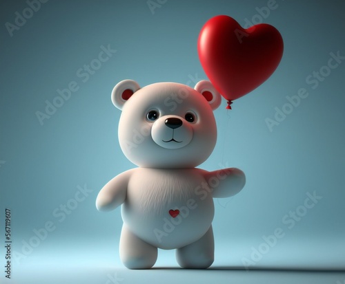 A cute plush polar bear with a heart-shaped balloon in its paw.AI generated. © SkilledArt