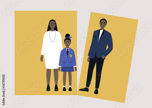A divorce concept, a family photo torn in two pieces, a separation process