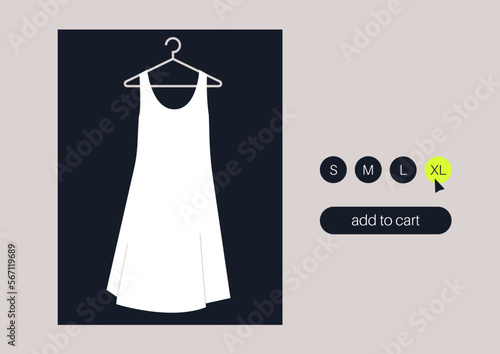 Add to cart button, an online clothing store web site, a summer dress on sale