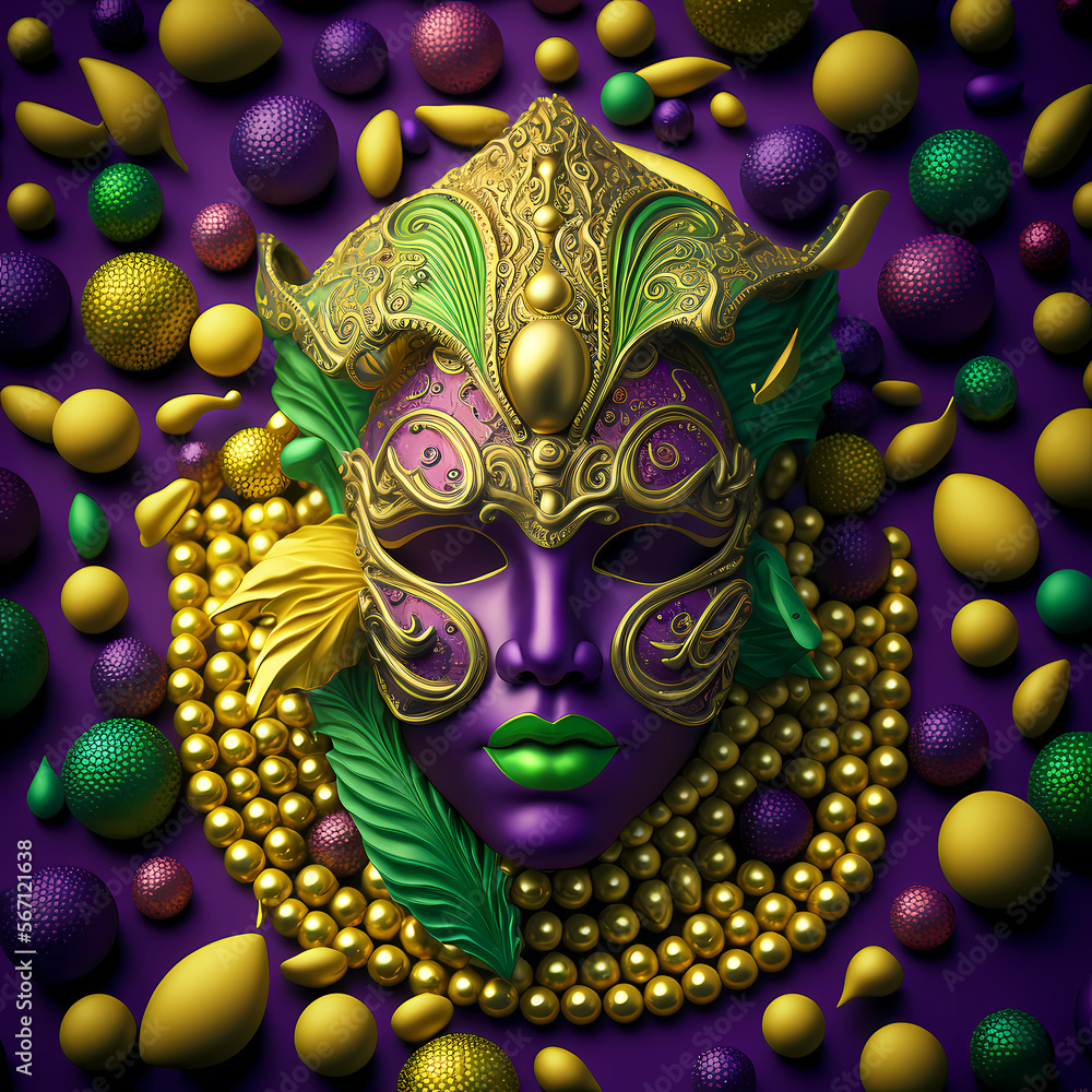 Festive face mask for carnival celebration. Mardi gras carnival. Generative AI.