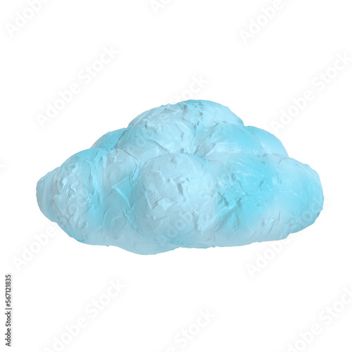 Cartoon rain cloud from plasticine or clay  isolated transparent background 3d rendering
