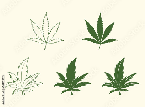 Cannabis leaf icon in flat design  Weed leaf silhouette  Marijuana leaf symbol  vector and illustration