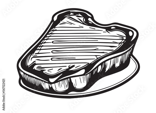 Steak in cartoon black and white style for coloring. Vector illustration