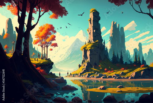 Beautiful landscape with big Mountains and Valleys created using Generative AI technology - Landscape, digital art, concept art