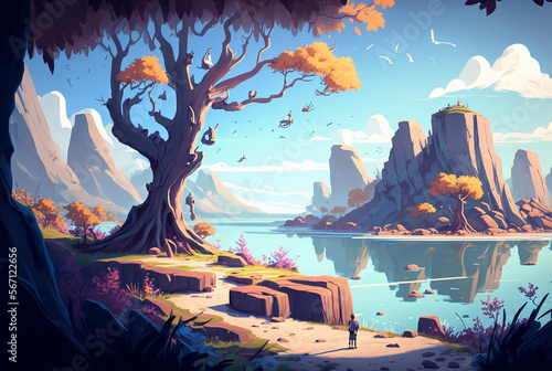 Beautiful landscape with big Mountains and Valleys created using Generative AI technology - Landscape, digital art, concept art
