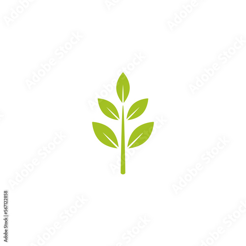 Sprig with green leaves. silhouette leaf. Icon Isolated on white. Logo for eco company