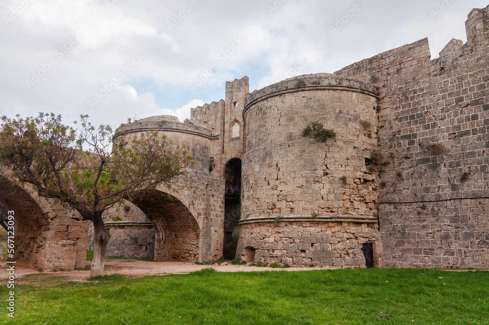 The walls of the fortress of the old city in Rhodes.