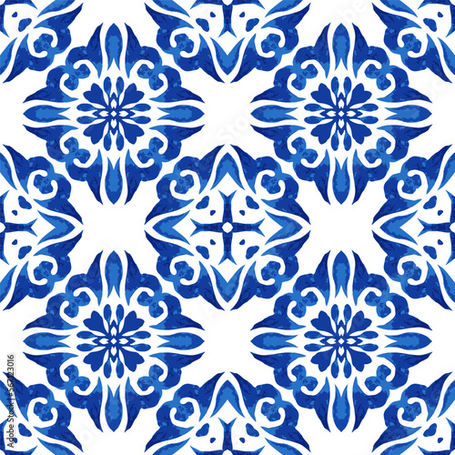 Abstract vector watercolor tile seamless ornamental pattern.