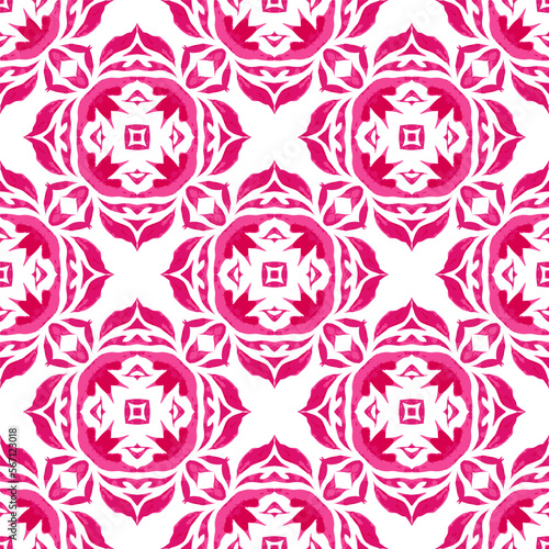 Gorgeous background vector seamless pattern. Decorative mosaic ceramic design. Wall and wallpaper decor pink azulejo.