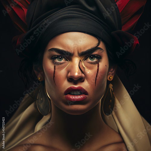 Fierce Amazonian Women-Warriors Woman Big Fighter Strong Warrior DND Character Concept RPG Caravaggio Style Painting Generative AI Tools Technology illustration