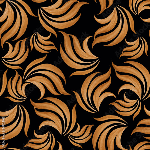 Golden floral curve element seamless pattern