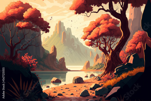 Beautiful landscape with big Mountains and Valleys created using Generative AI technology - Landscape, Digital art, Concept art