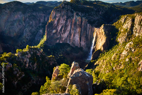 beautifull and big waterfall with amazing cliff and forest around, sierra tarahumara in basaseachi chihuahua  photo