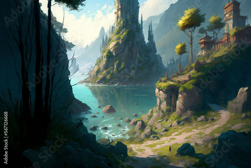 Beautiful landscape with big Mountains and Valleys created using Generative AI technology - Landscape, Digital art, Concept art, Comics