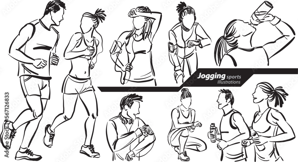jogging sports profession work doodle design drawing vector illustration