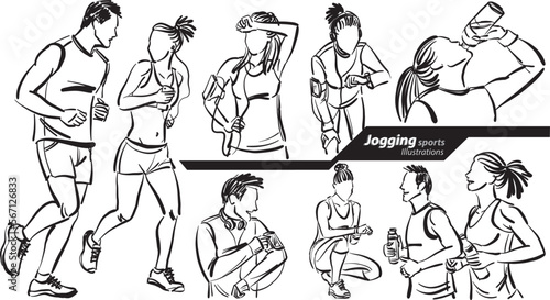 jogging sports profession work doodle design drawing vector illustration