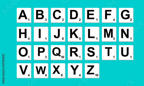 Fichas de SCRABBLE con todo el abecedario o alfabeto photo