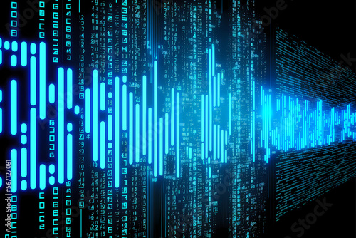 Matrix symbols mixed with sound blue lines 