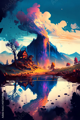 Escape to Nature: Majestic Mountain Ranges & Sky - AI Generated Digital Illustrations