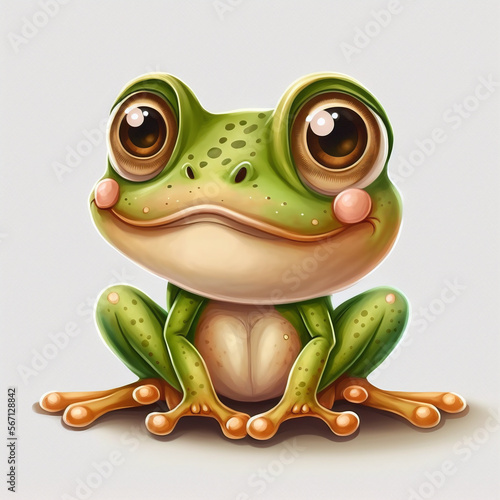 AI cute green frog isolated on white - Generative AI
