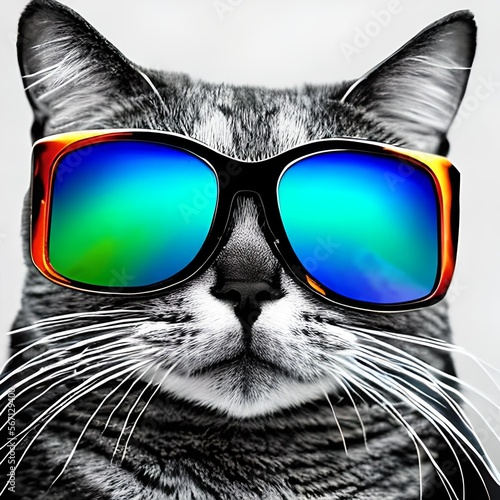 cat in sunglasses  hyperrealism  superrealism  vivid colors  pop color  realism  synthwave  single-color background  generative ai