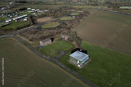 aerial view of World war two military airfield RAF Wombleton, north Yorkshire.