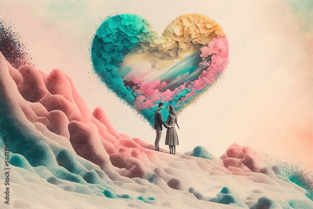 Fototapeta premium Valentine's Day illustration of heart in pastel colors generative ai