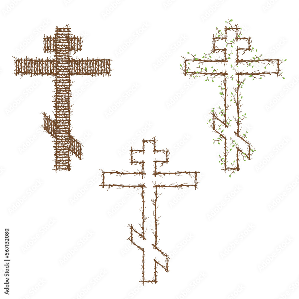 Russian Orthodox Cross branches and leaves