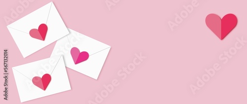 Banner walentynkowy, nagłówek do walentynkowych ogłoszeń, mail dla zakochanych, powiadomienie o miłości, list w kopercie z serduszkiem, walentynkowa grafika