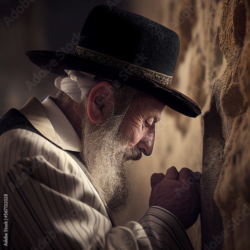 pious jew prays at the wailing wall, generative AI